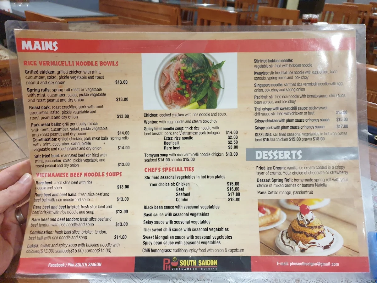 Menu, Pho South Saigon Vietnamese Cuisine