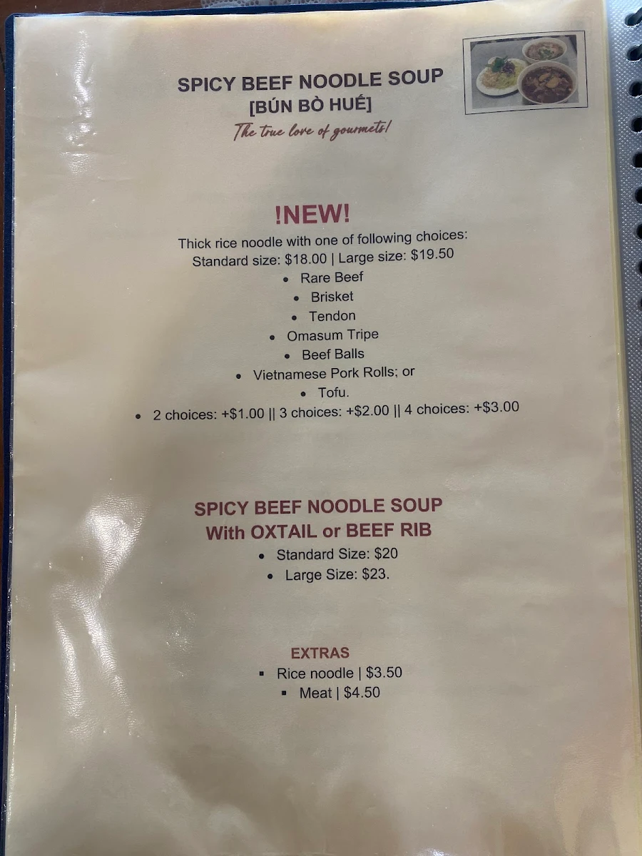 Menu, Pho South Saigon Vietnamese Cuisine