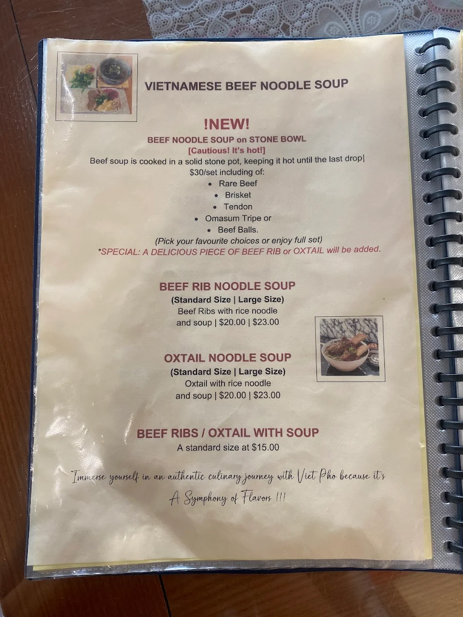 Menu, Pho South Saigon Vietnamese Cuisine