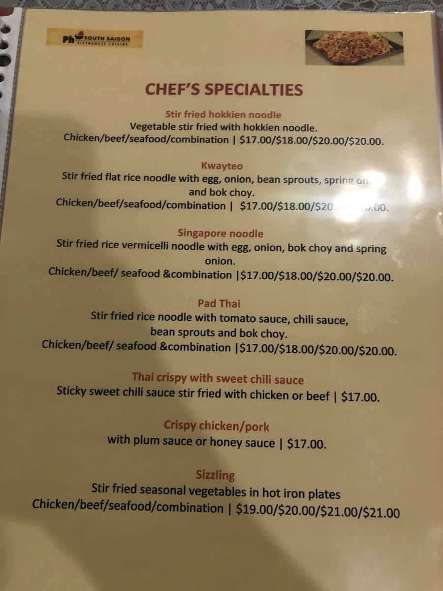 Menu, Pho South Saigon Vietnamese Cuisine