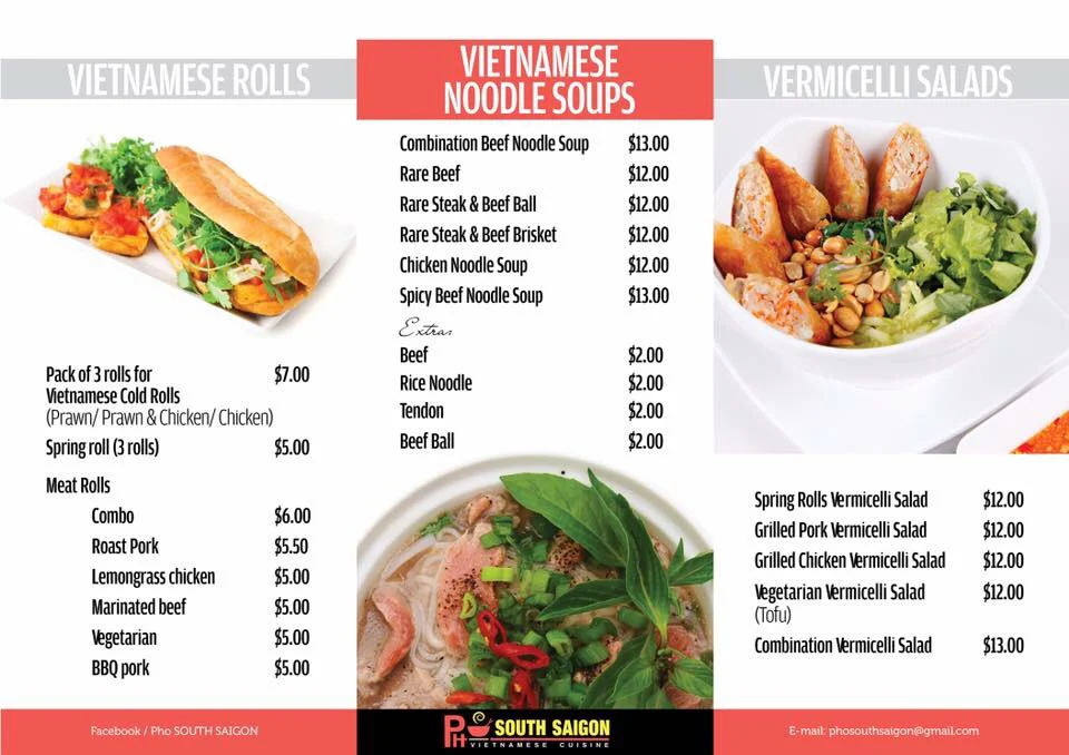 Menu, Pho South Saigon Vietnamese Cuisine