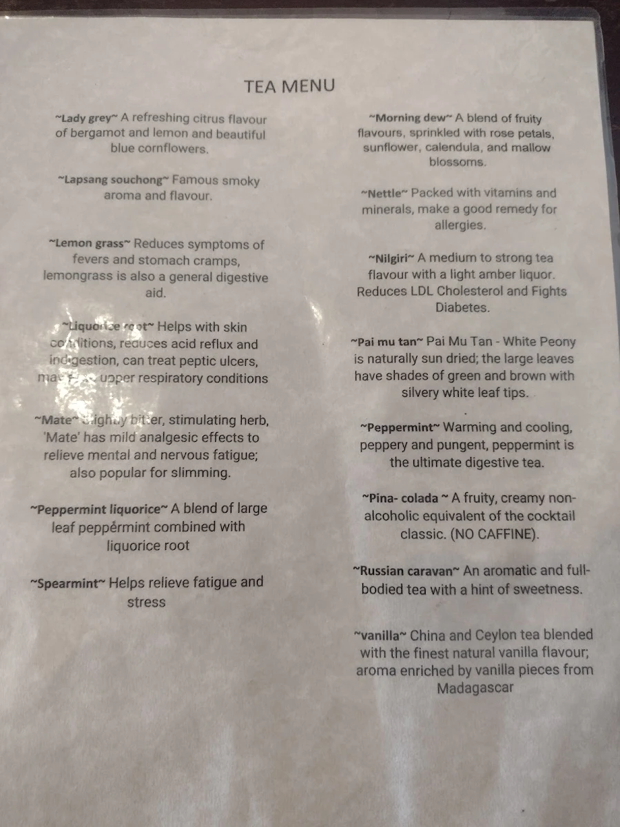Menu, Cafe Lava