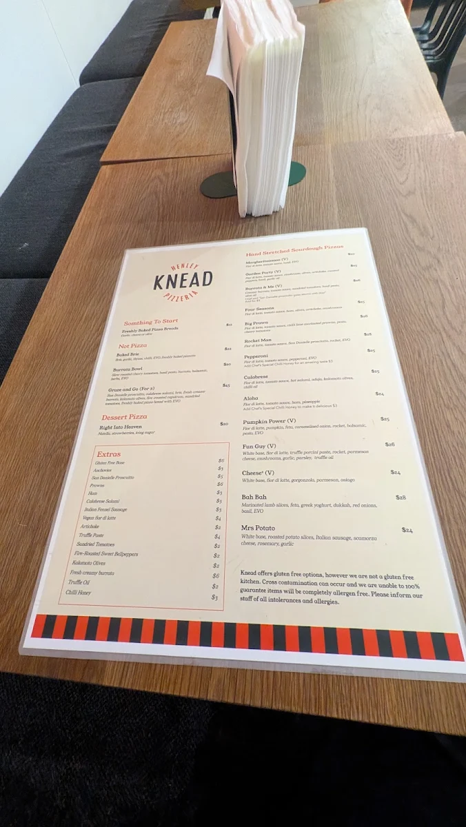 Menu, Knead Pizzeria Henley Beach