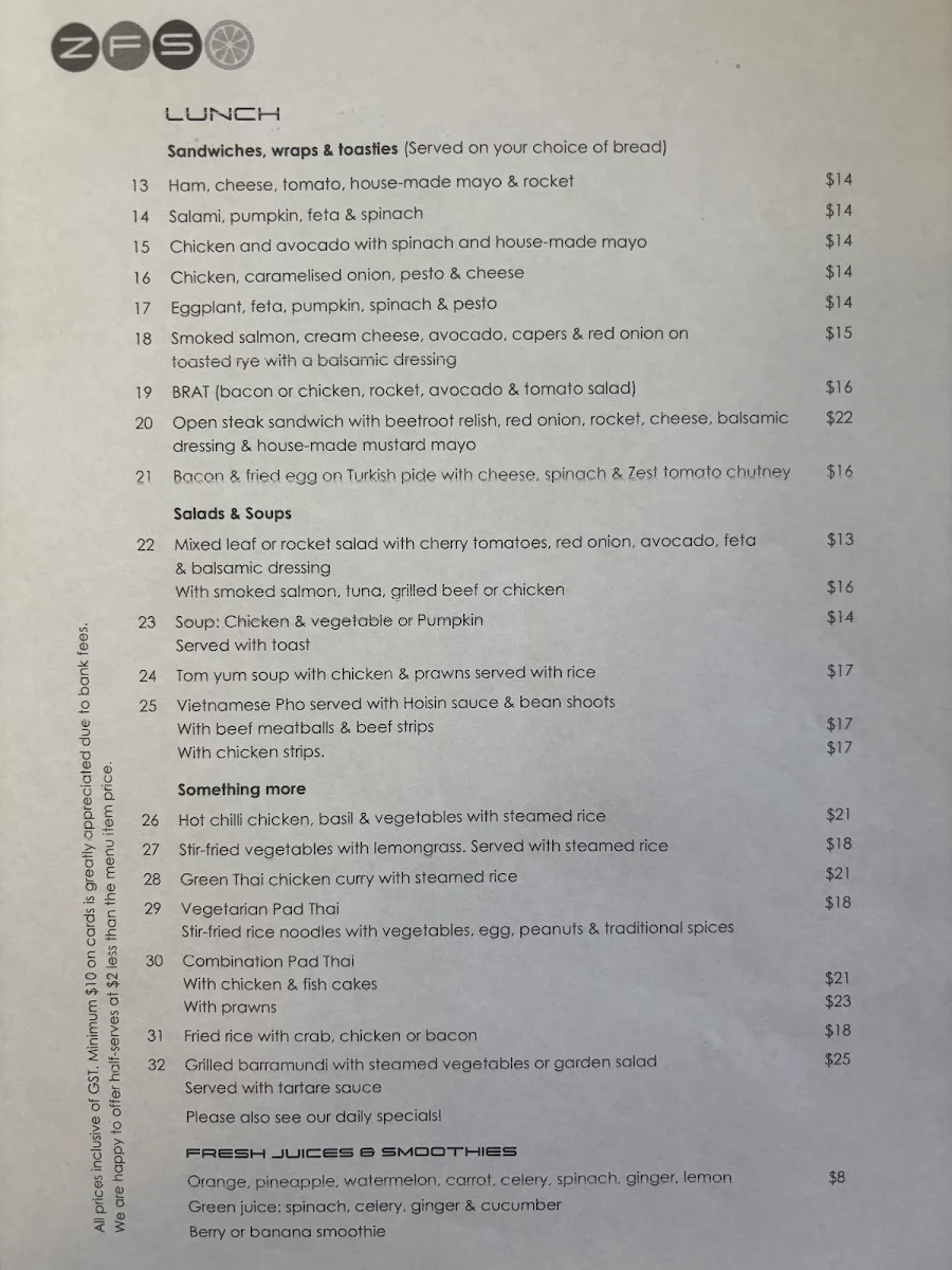 Menu, Zest in Food