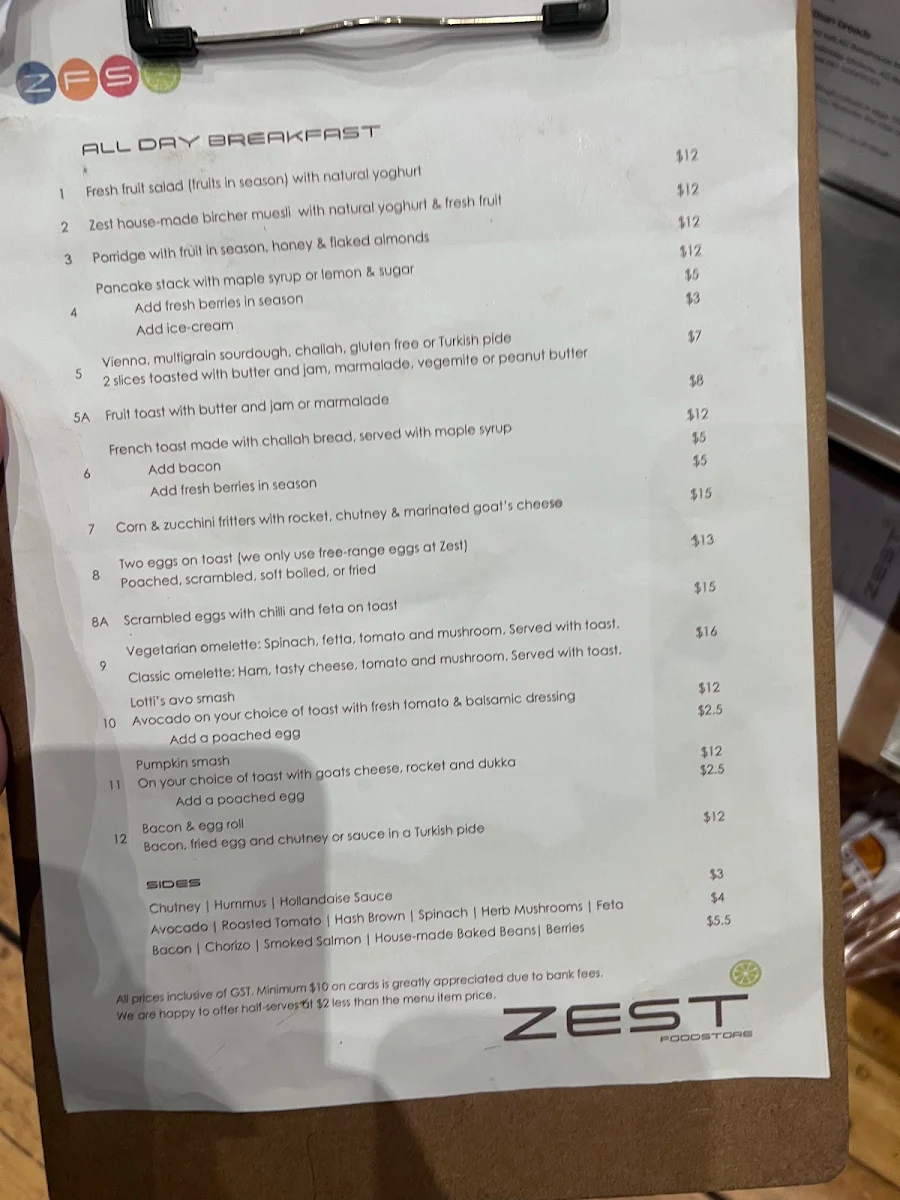 Menu, Zest in Food