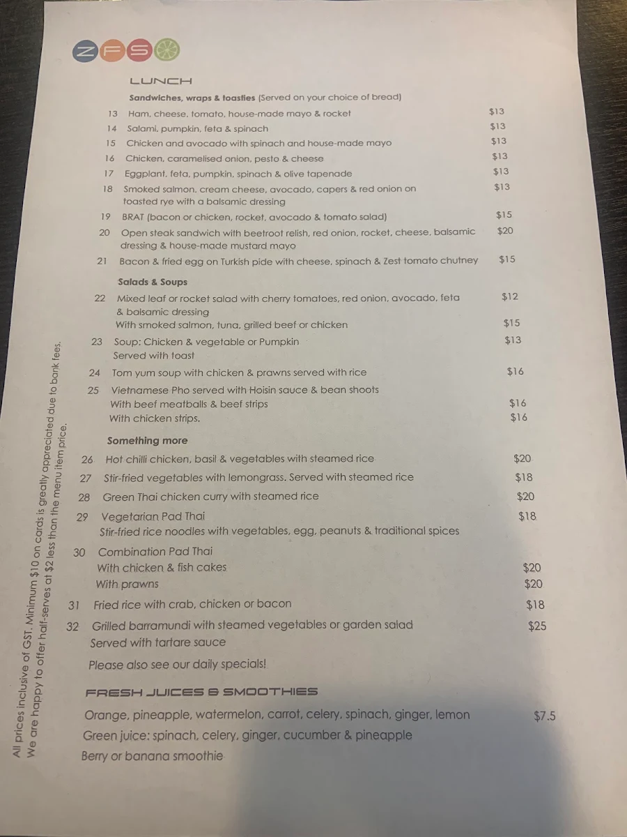 Menu, Zest in Food