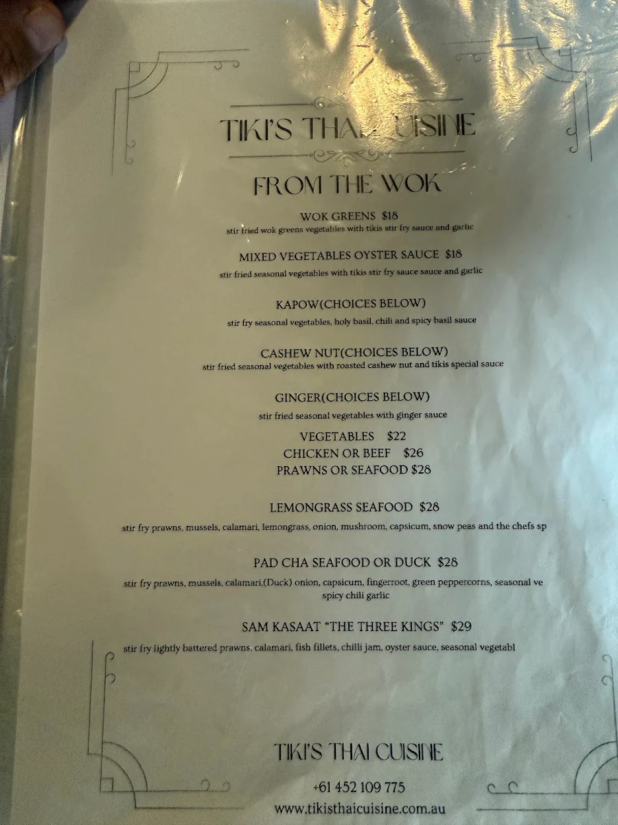 Menu, Tiki's Thai Cuisine