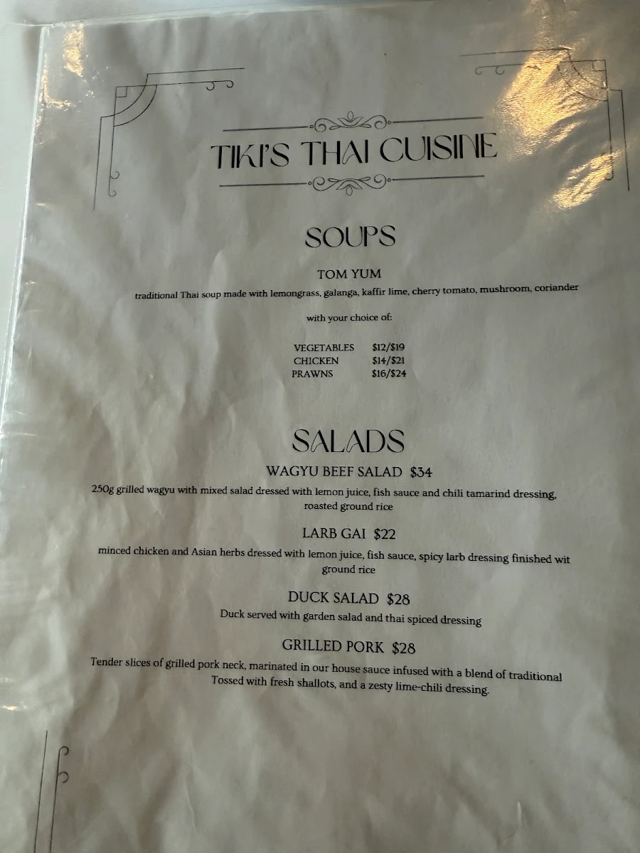 Menu, Tiki's Thai Cuisine