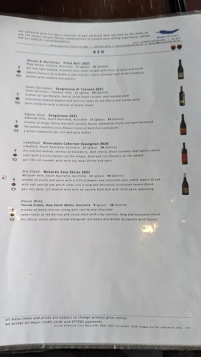 Menu, Blue Chillies