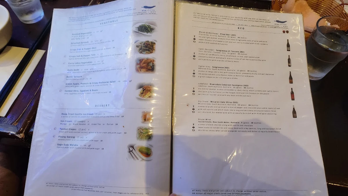 Menu, Blue Chillies