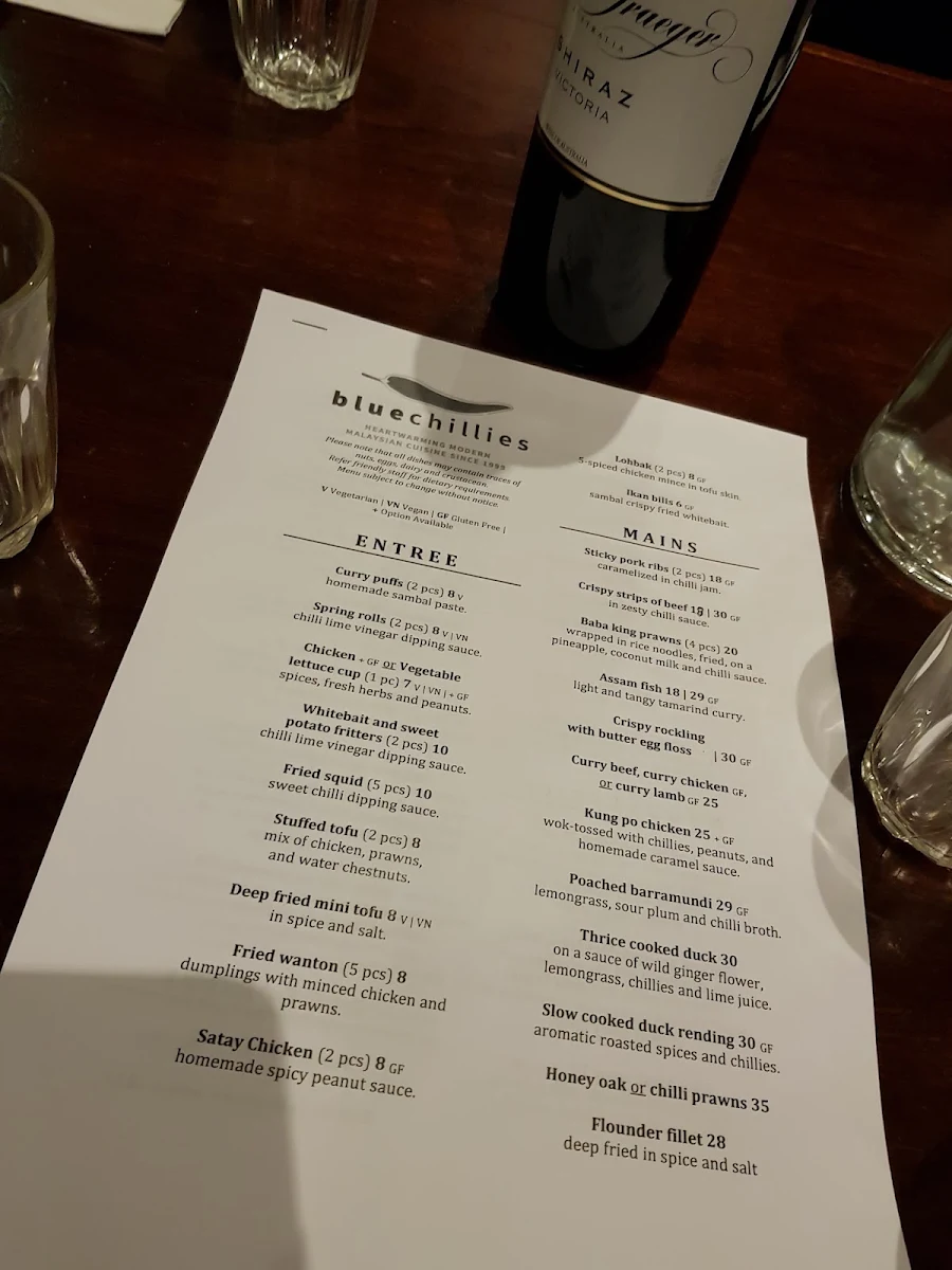Menu, Blue Chillies