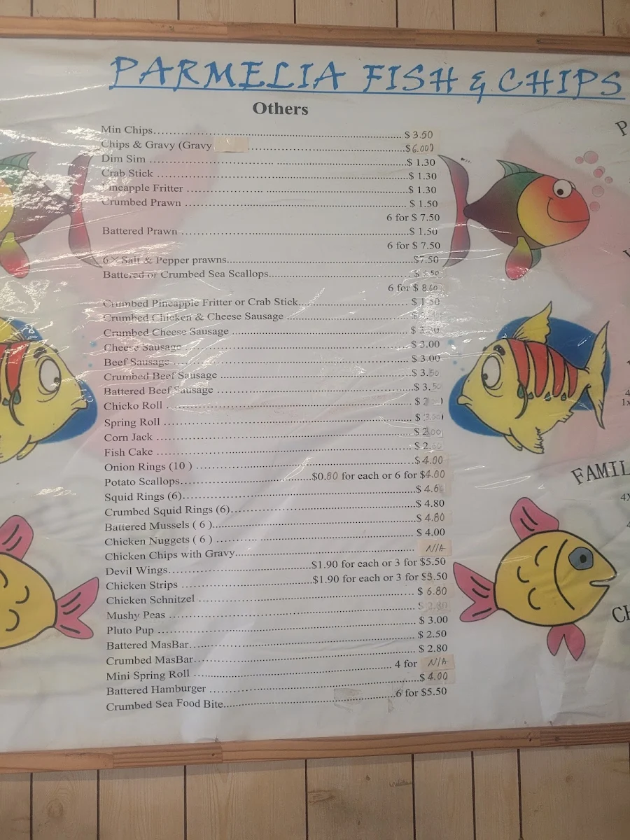 Menu, Parmelia Fish & Chips