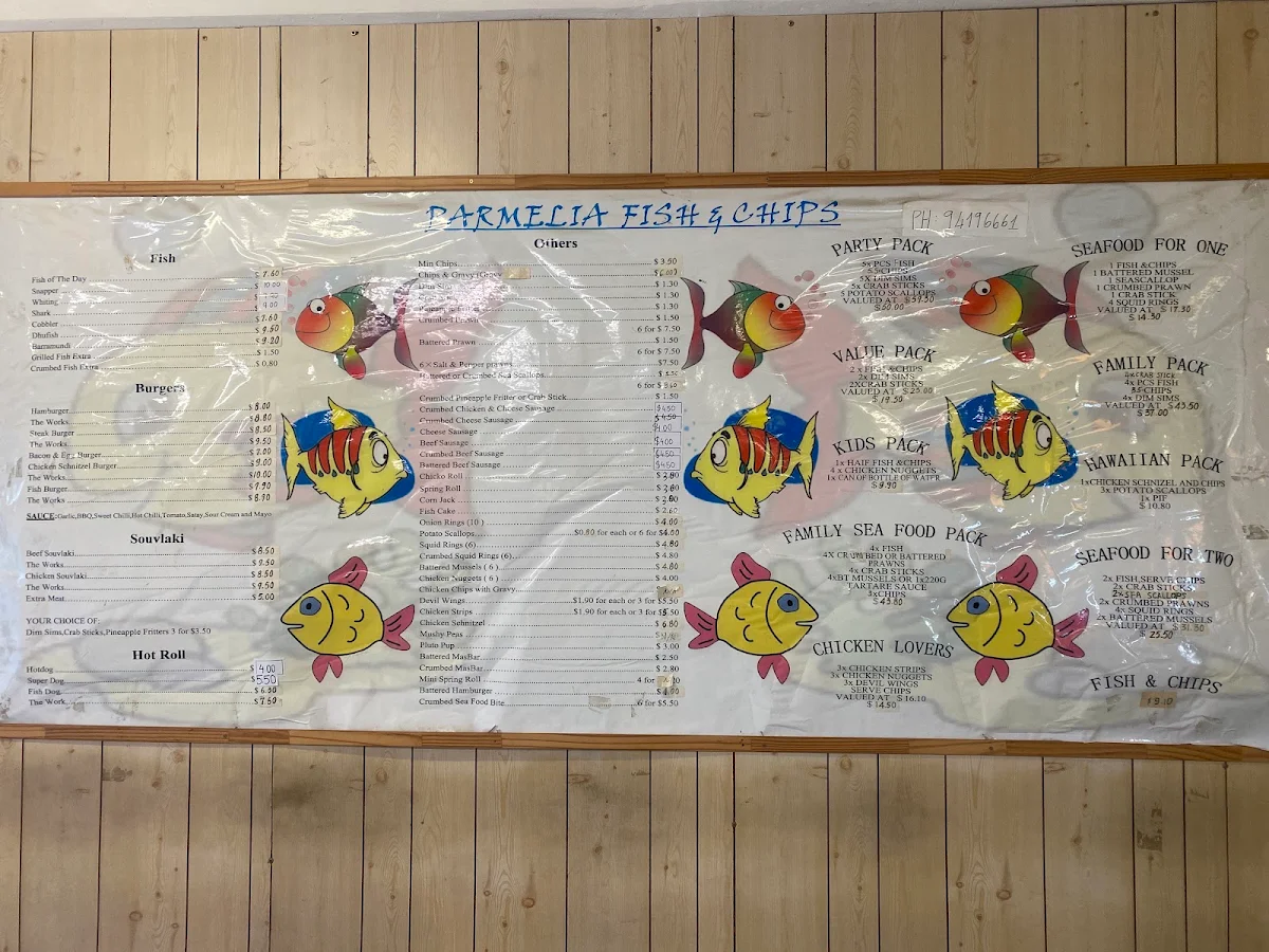 Menu, Parmelia Fish & Chips