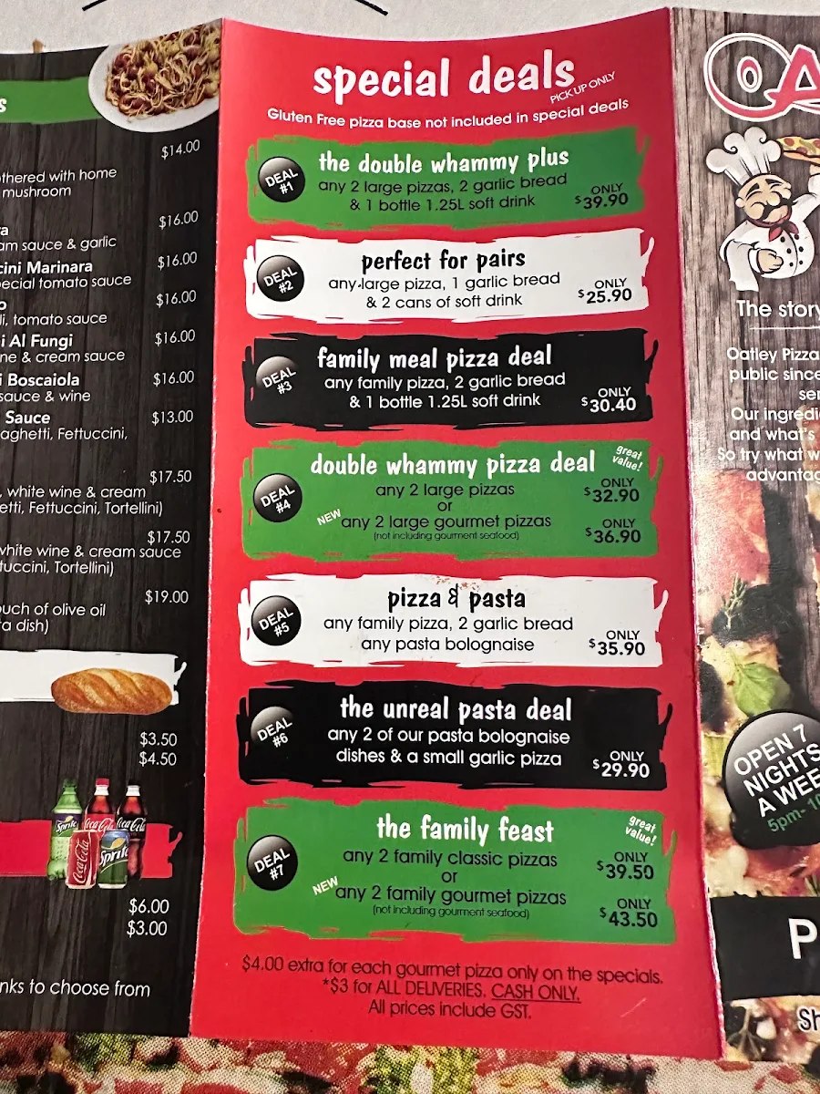 Menu, Oatley Pizza Village