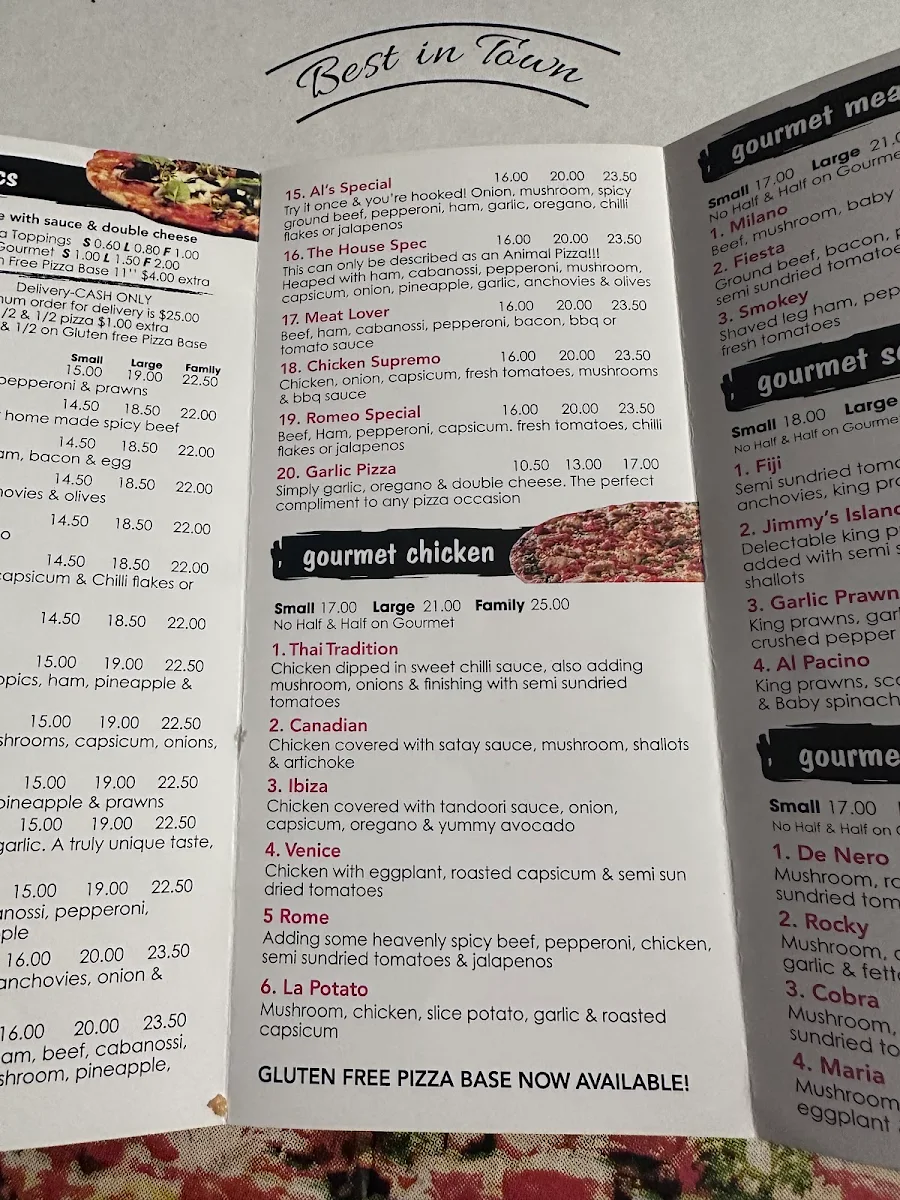 Menu, Oatley Pizza Village