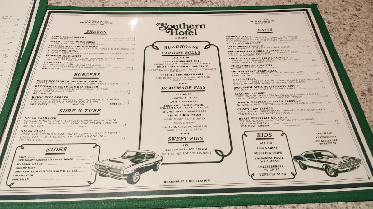 Menu, Great Southern Hotel Berry