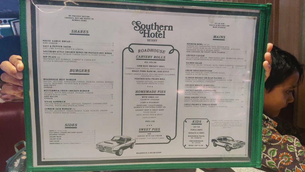 Menu, Great Southern Hotel Berry