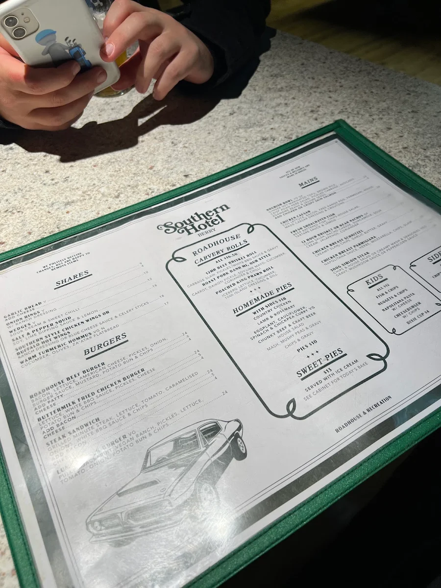 Menu, Great Southern Hotel Berry