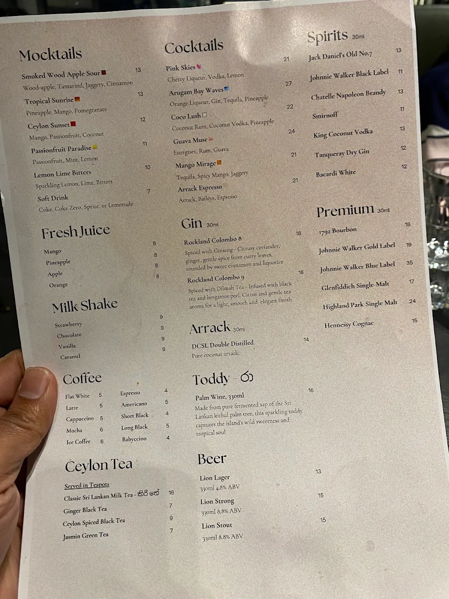 Menu, Pearl By P&D