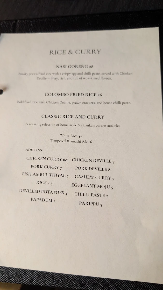 Menu, Pearl By P&D