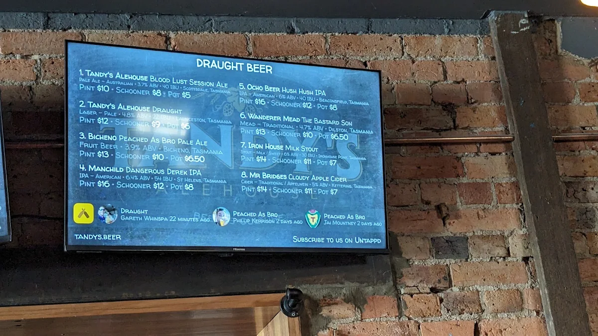 Menu, Tandy's Alehouse