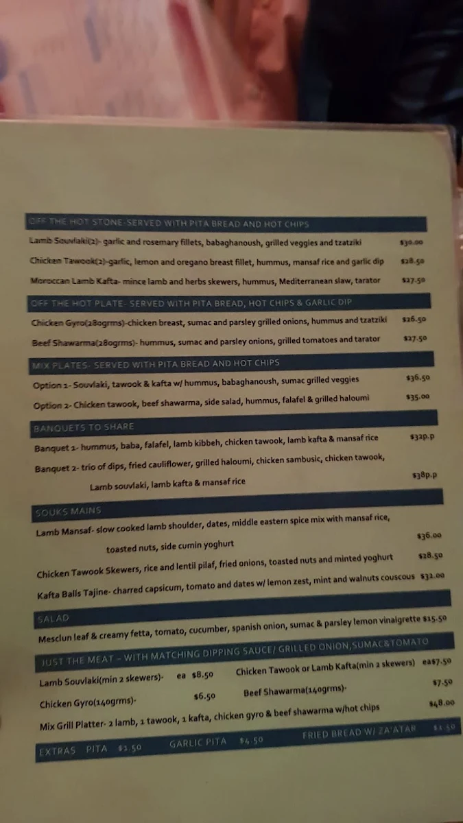 Menu, Souks Mediterranean Street Food