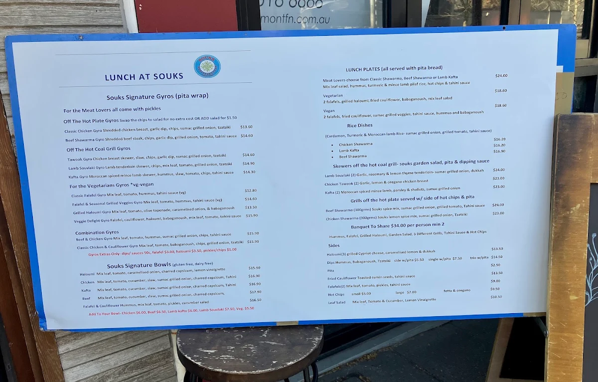 Menu, Souks Mediterranean Street Food
