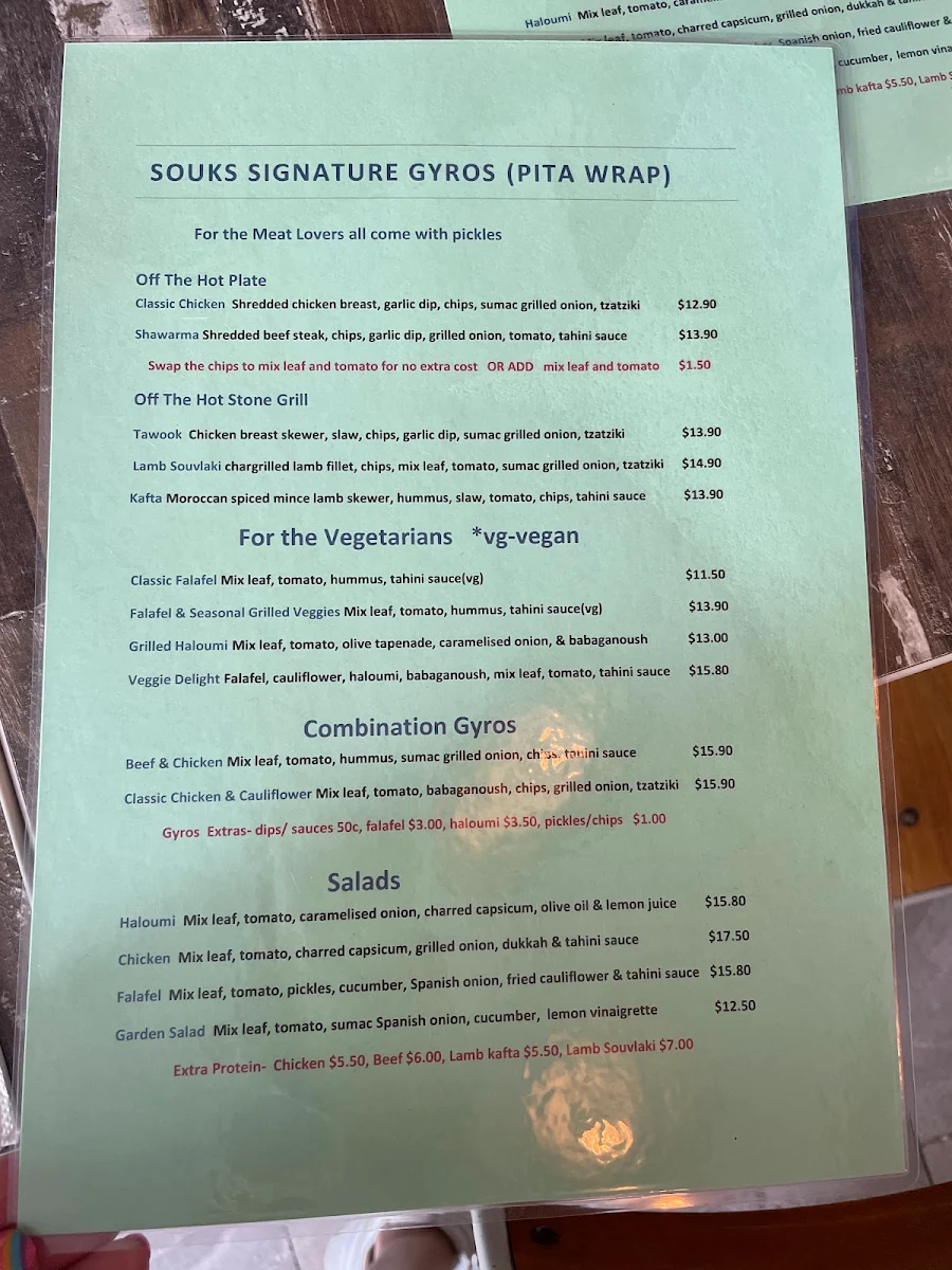 Menu, Souks Mediterranean Street Food