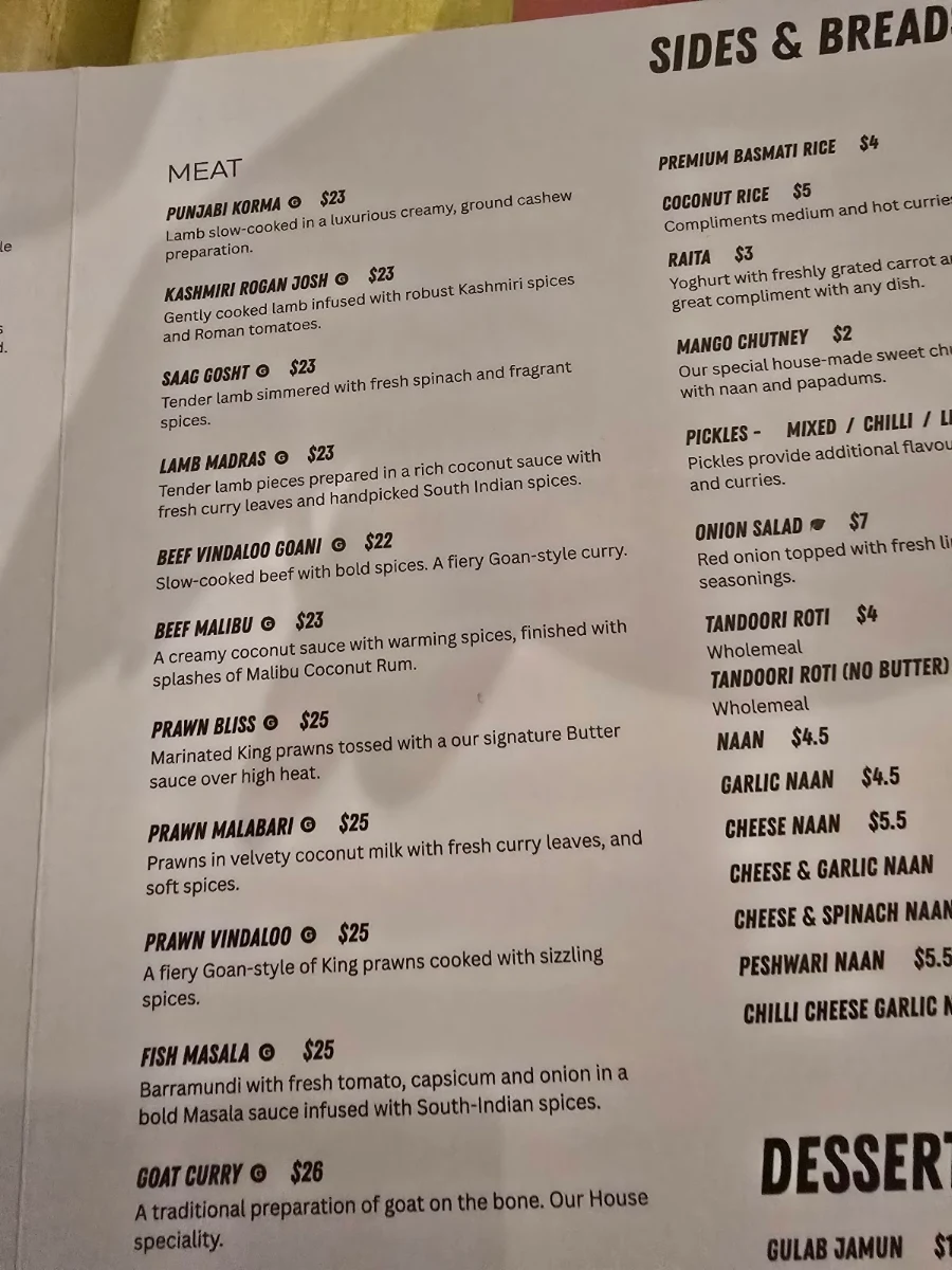 Menu, Bombay Bliss Indian Restaurant - Coolum Beach