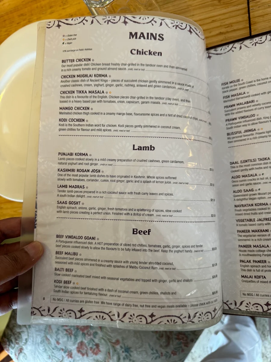 Menu, Bombay Bliss Indian Restaurant - Coolum Beach