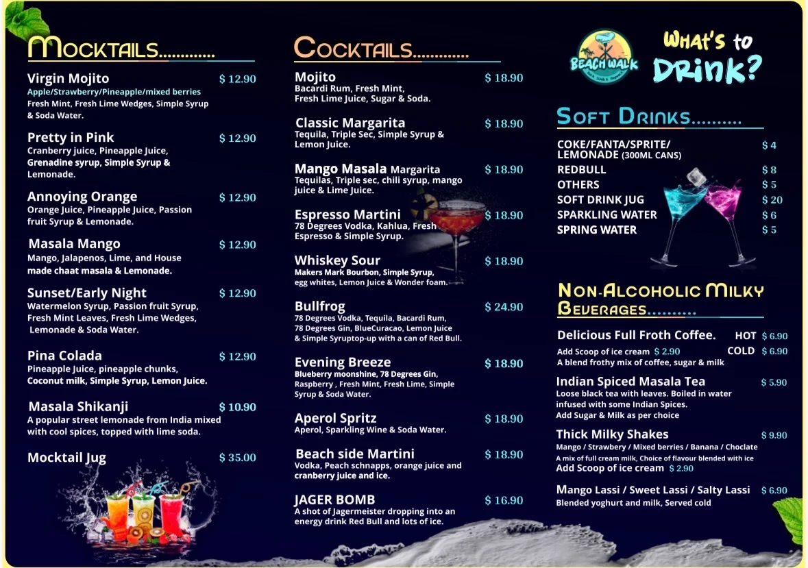 Menu, Beach Walk_ Indian restaurant Glenelg