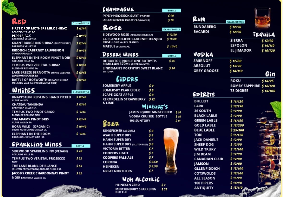 Menu, Beach Walk_ Indian restaurant Glenelg