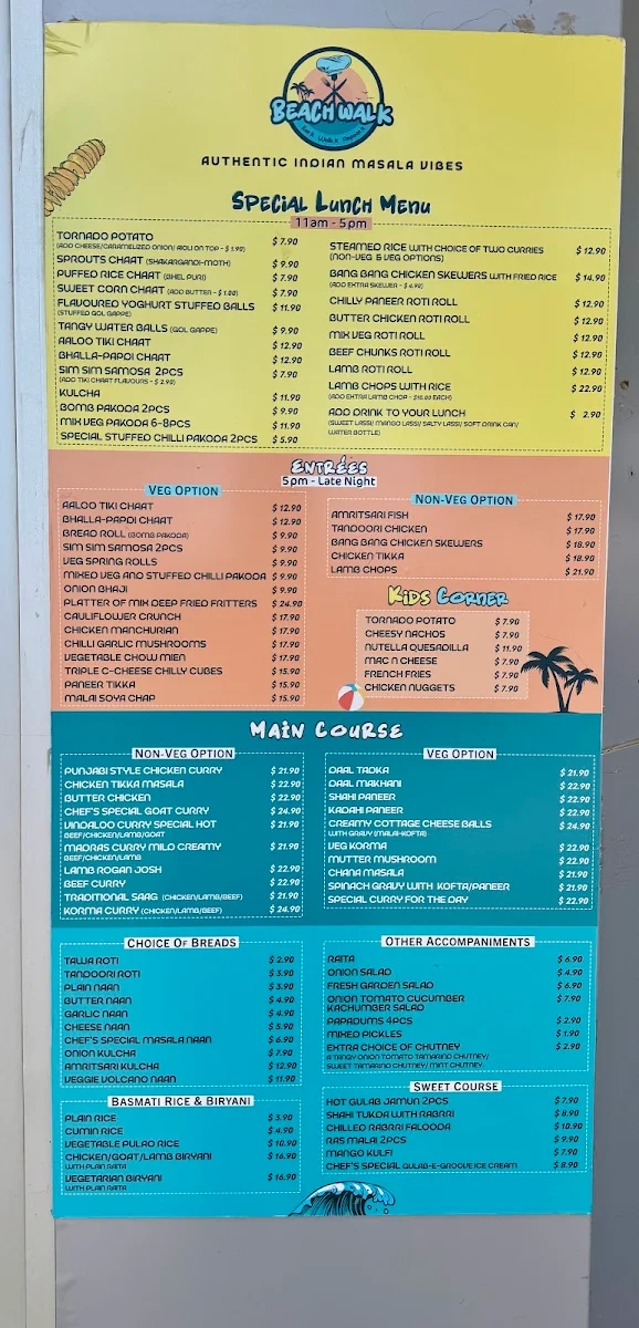 Menu, Beach Walk_ Indian restaurant Glenelg
