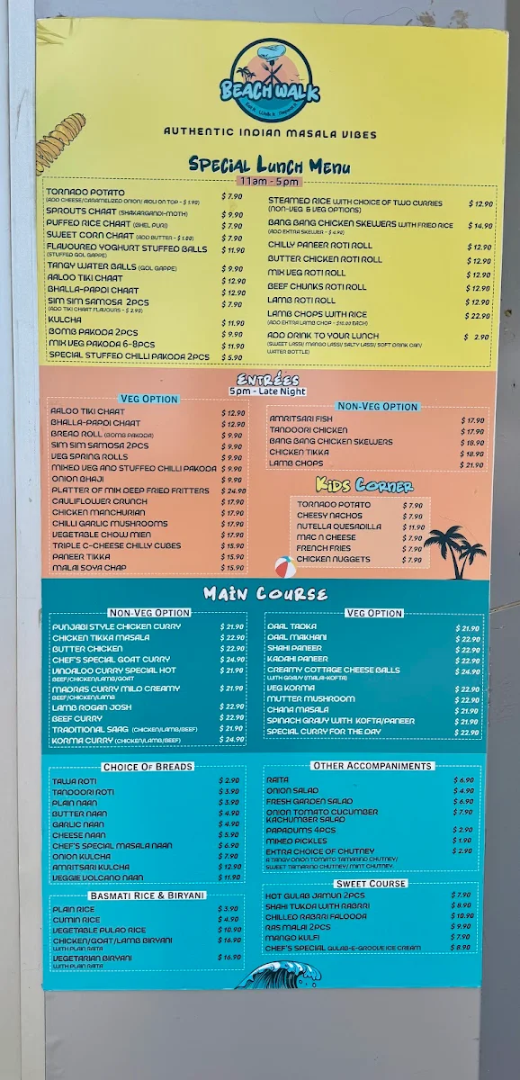 Menu, Beach Walk_ Indian restaurant Glenelg