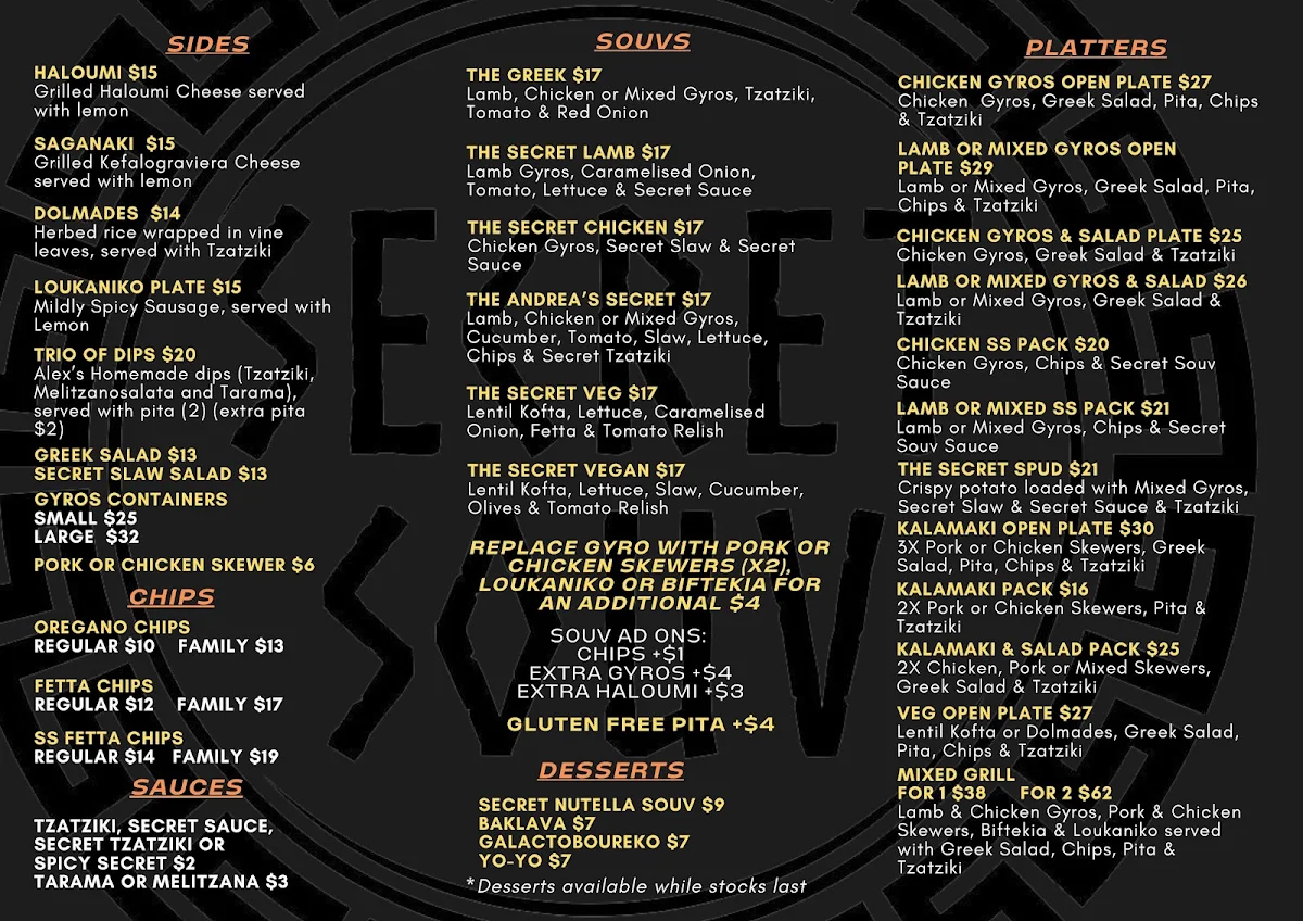 Menu, Secret Souv