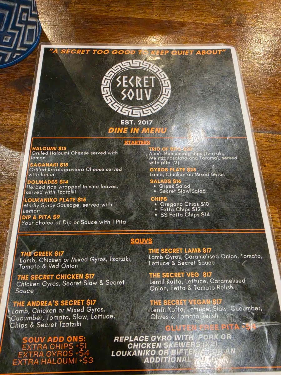 Menu, Secret Souv