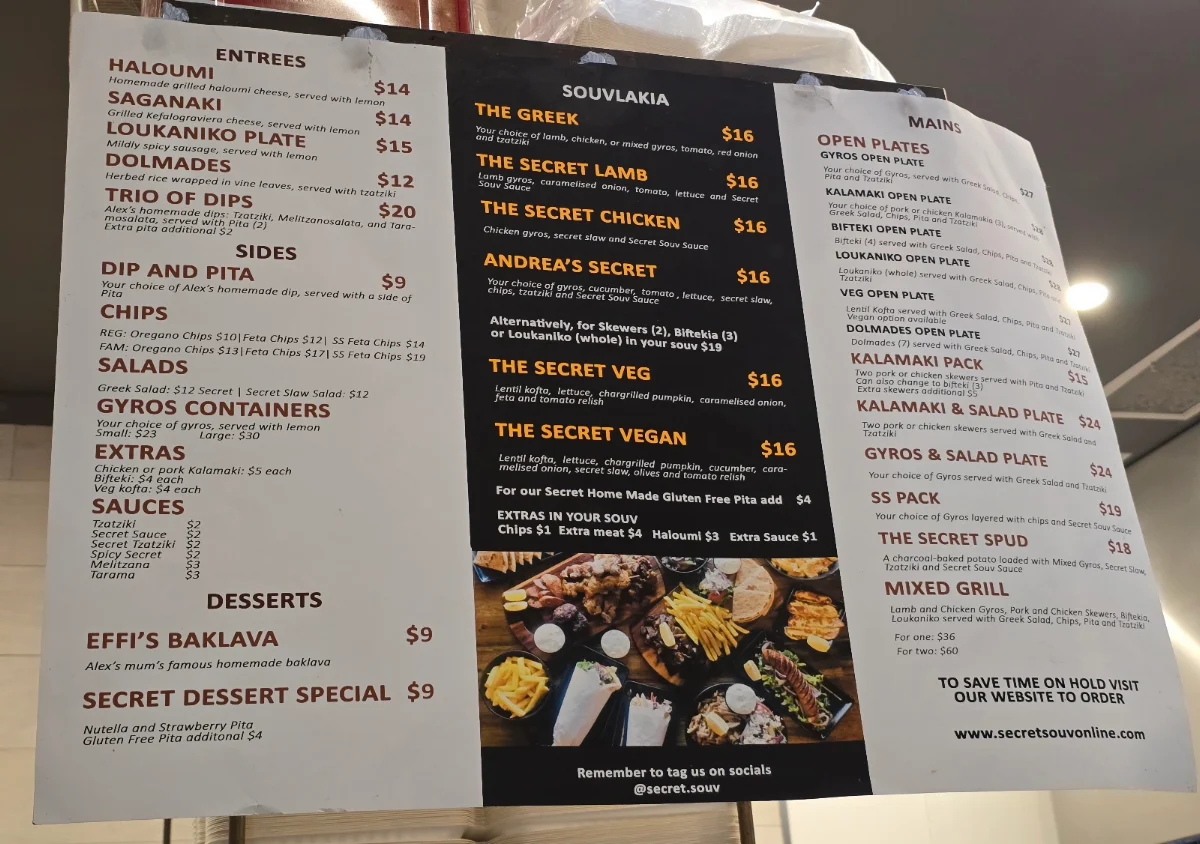 Menu, Secret Souv