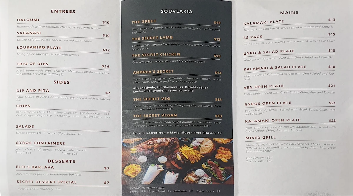 Menu, Secret Souv