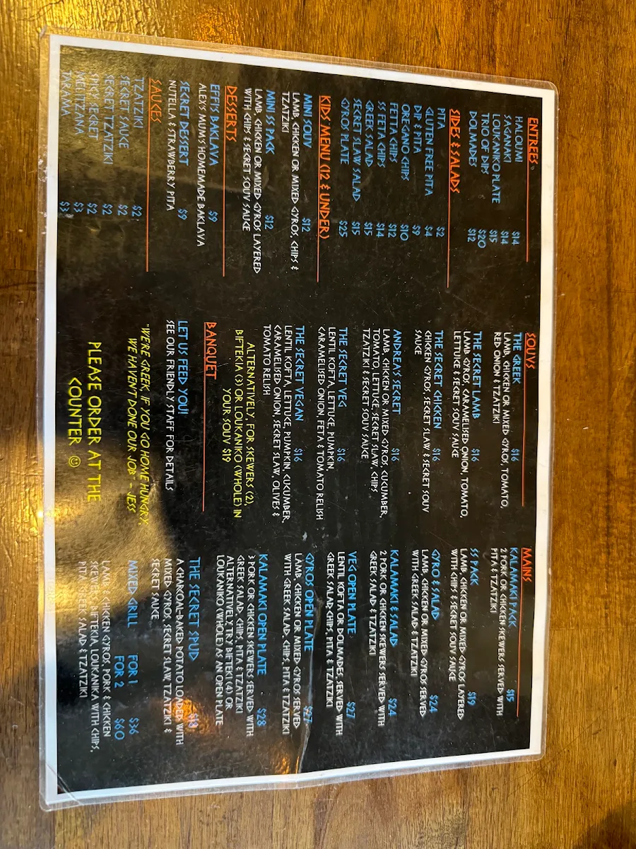 Menu, Secret Souv