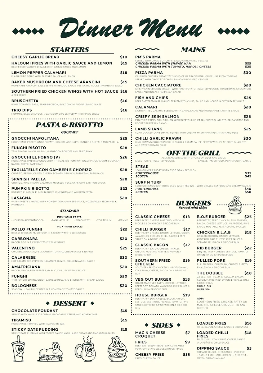 Menu, PM's Coffee