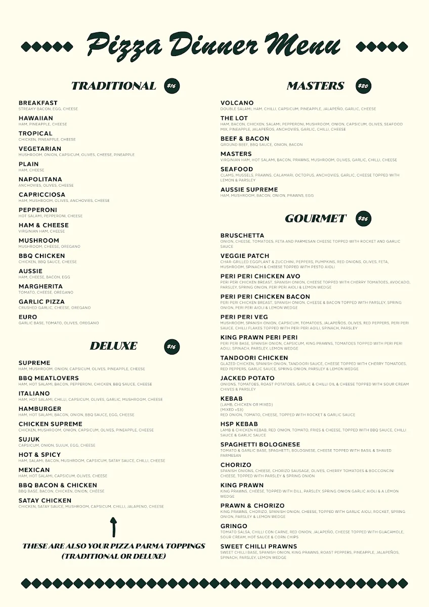 Menu, PM's Coffee