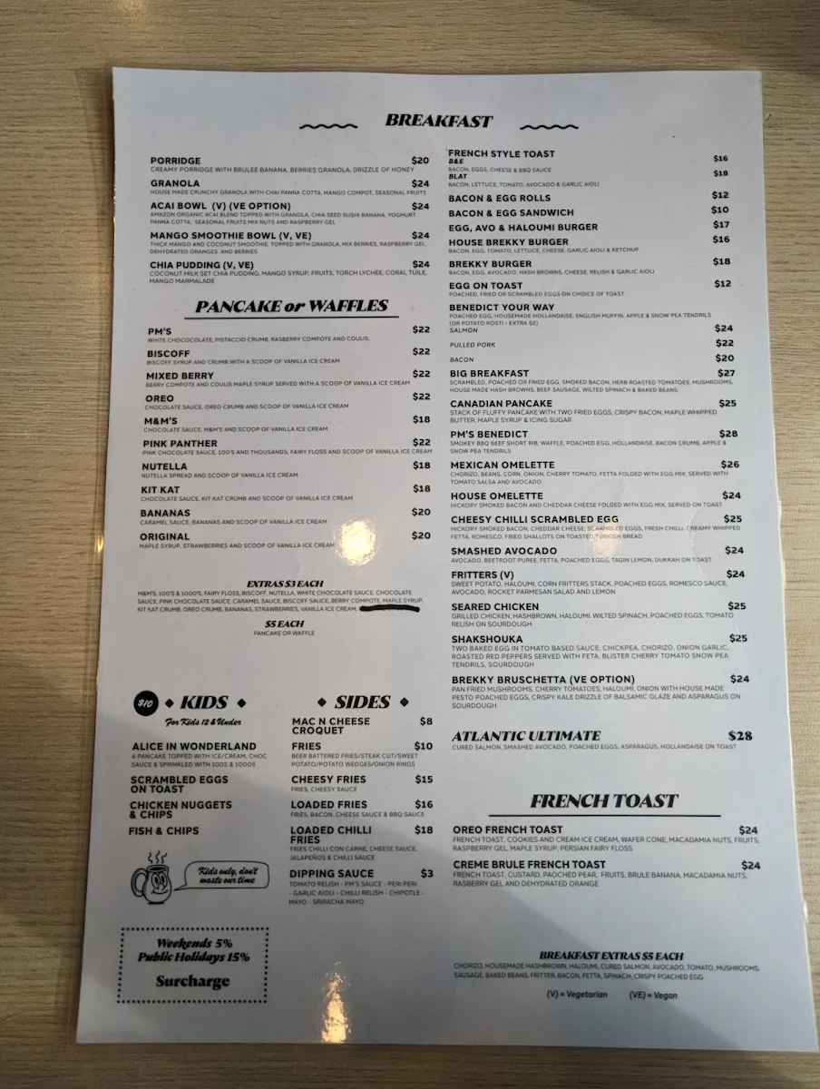 Menu, PM's Coffee