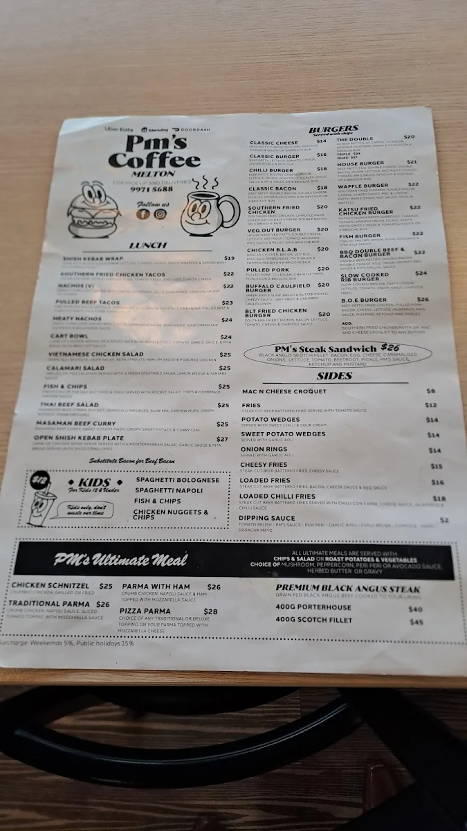 Menu, PM's Coffee