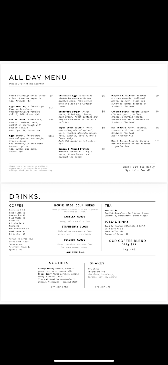 Menu, Balaboosta cafe