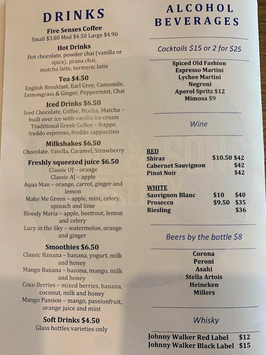 Menu, Paul and Sons Eatery