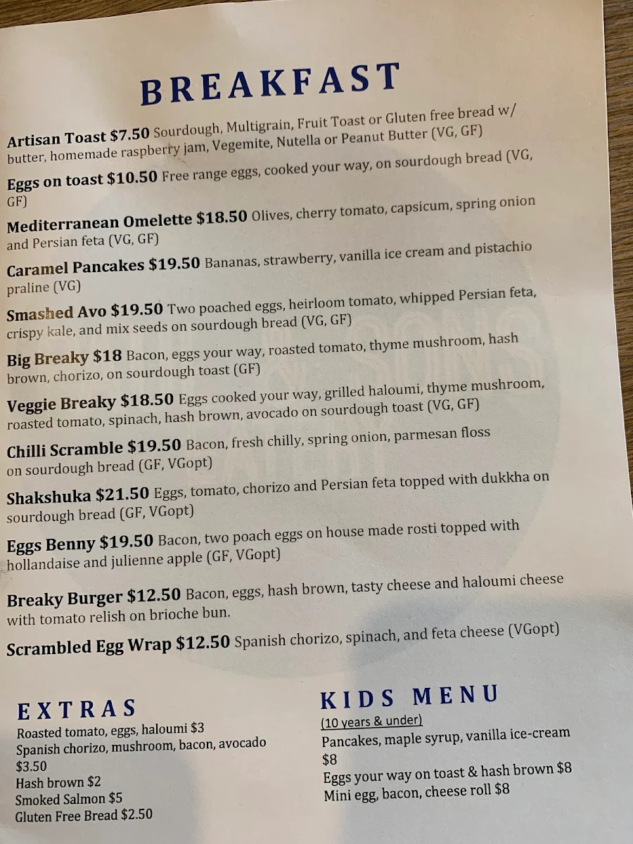 Menu, Paul and Sons Eatery