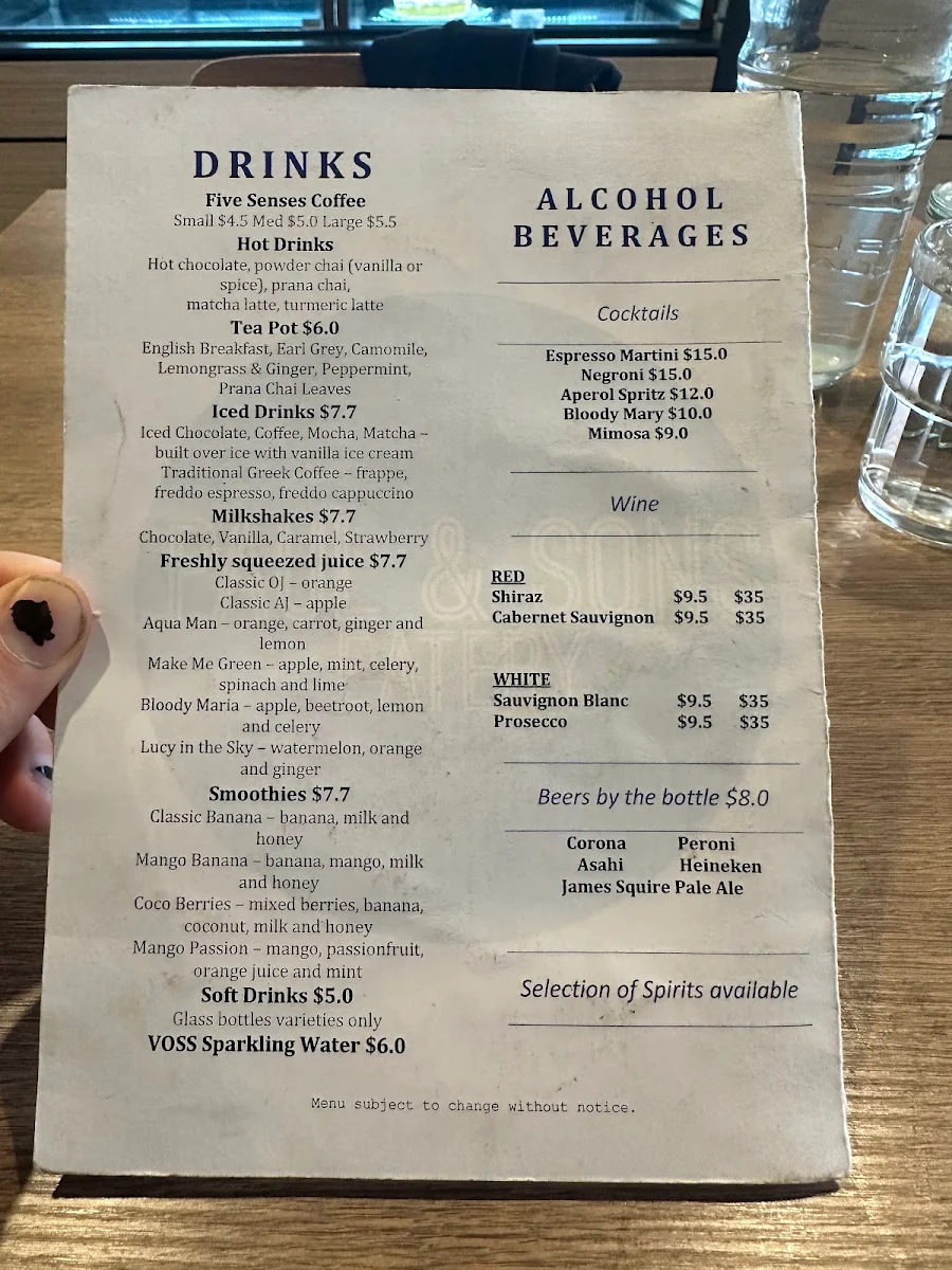 Menu, Paul and Sons Eatery