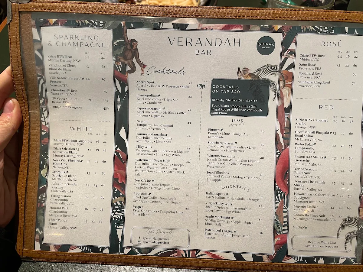Menu, Verandah Bar