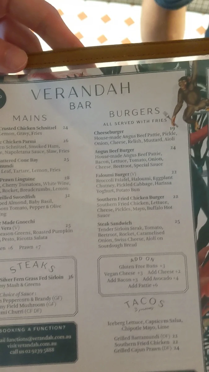 Menu, Verandah Bar