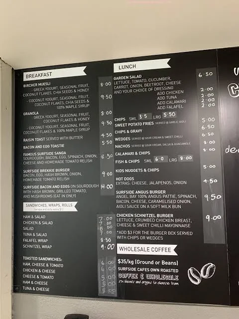 Menu, Surfside Cafe